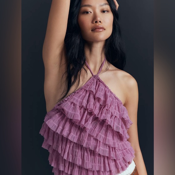 By Anthropologie Halter Ruffle Tank Top​-Medium Pink
Size Large NWT - Picture 1 of 4